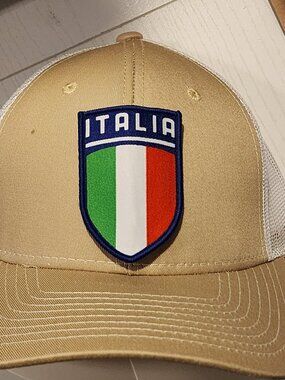ITALIA Patched Khaki/White Mesh Snapback Trucker Hat